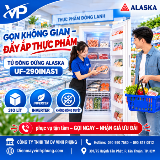 Tủ đông đứng inverter Alaska 310 lít UF-290INAS1