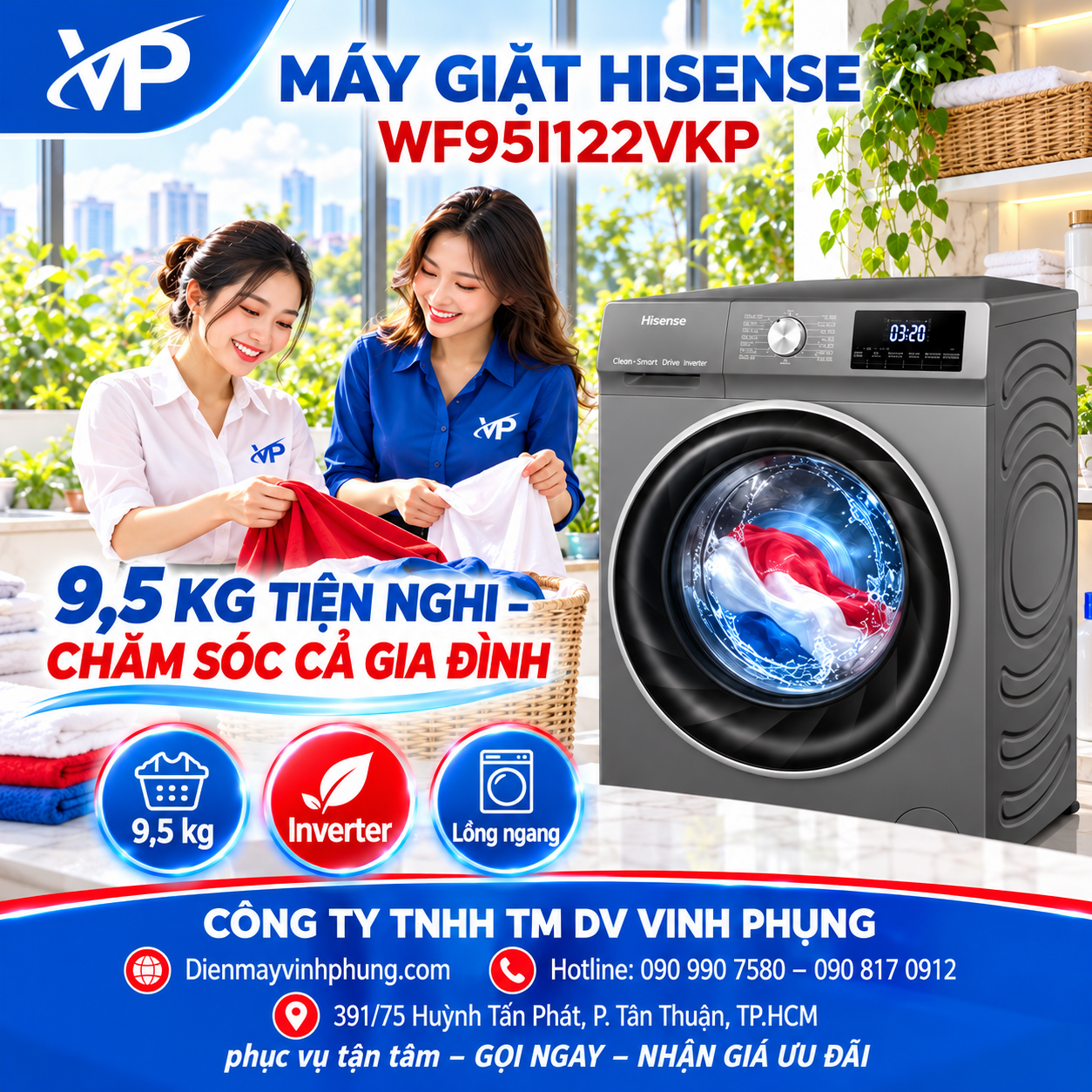 Máy Giặt Hisene Inverter Lồng Ngang 9.5Kg WF95I122VKP 1 Máy Giặt Hisene Inverter Lồng Ngang 9.5Kg WF95I122VKP