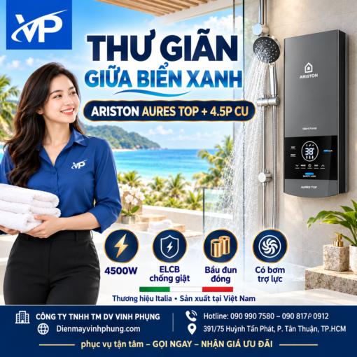 Máy nước nóng trực tiếp Ariston AURES TOP 4.5P CU