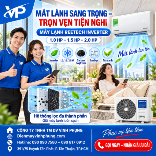 Máy lạnh Reetech Inverter 1.5 HP RTV12-TC-BI