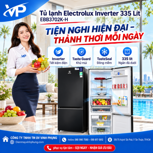 Tủ lạnh Electrolux Inverter 335 Lít EBB3702K-H