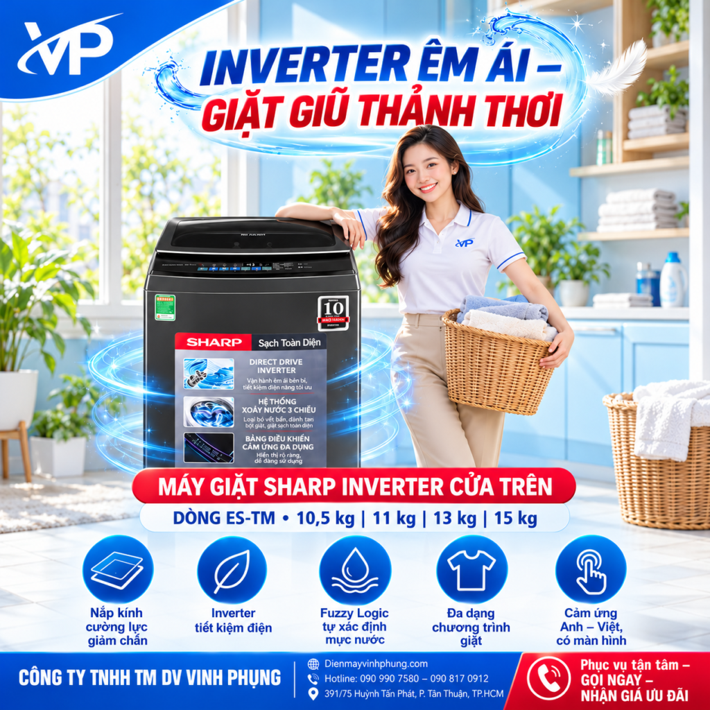 Máy giặt Sharp Inverter cửa trên 10.5 kg ES-TM105CD-DS 12 300x300 9