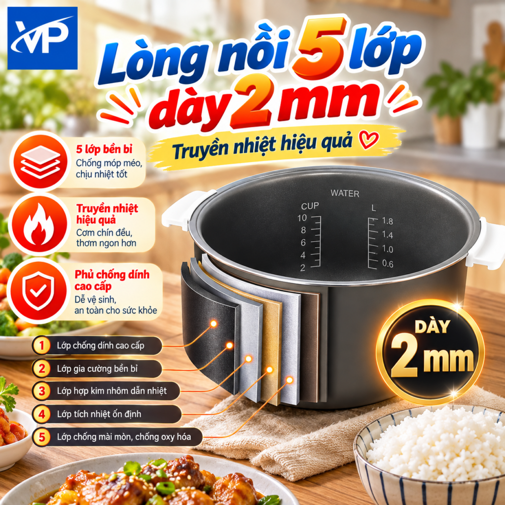 Nồi cơm nắp gài Toshiba 1.8 lít RC-18JRUVN(W)