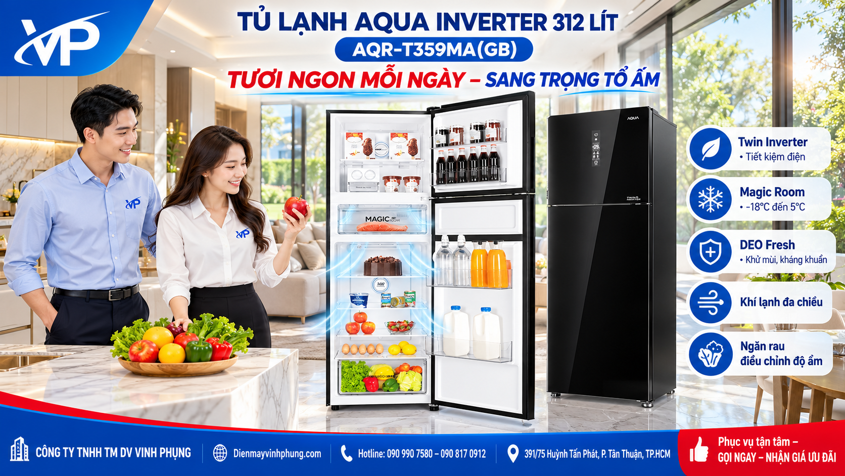 Tủ lạnh Aqua Inverter 312 lít AQR-T359MA(GB) 5 Tủ lạnh Aqua Inverter 312 lít AQR-T359MA(GB)
