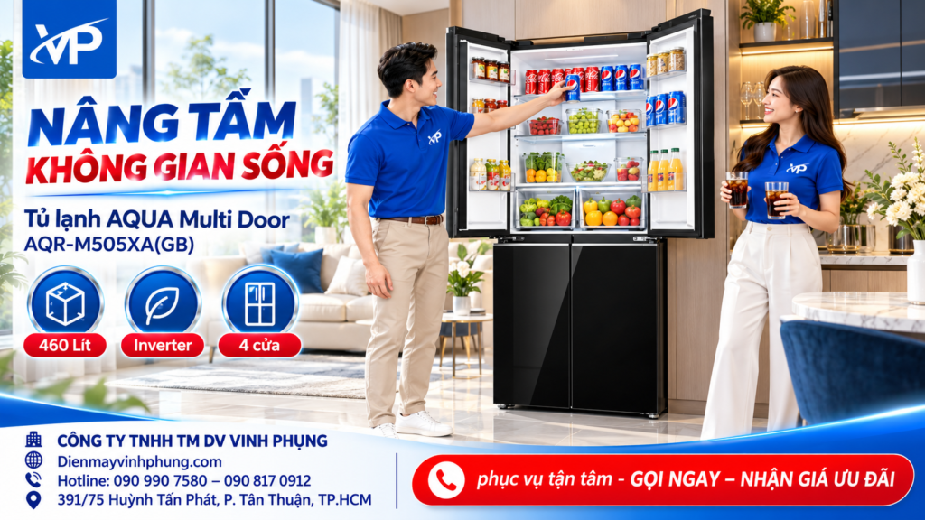 Tủ lạnh 4 cửa Aqua Inverter Multi Door 460 Lít AQR-M505XA(GB)