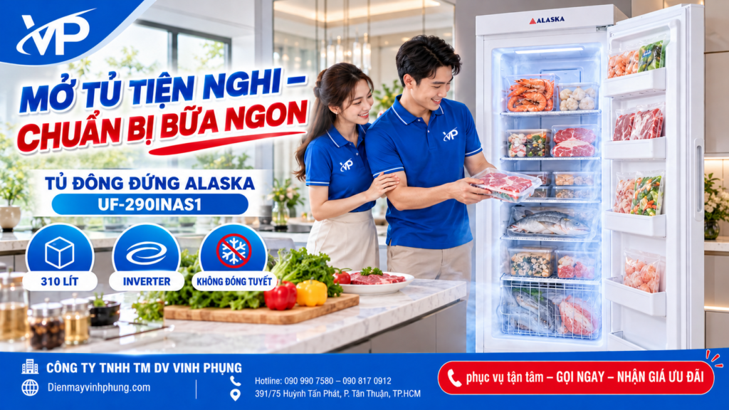 Tủ đông đứng inverter Alaska 310 lít UF-290INAS1