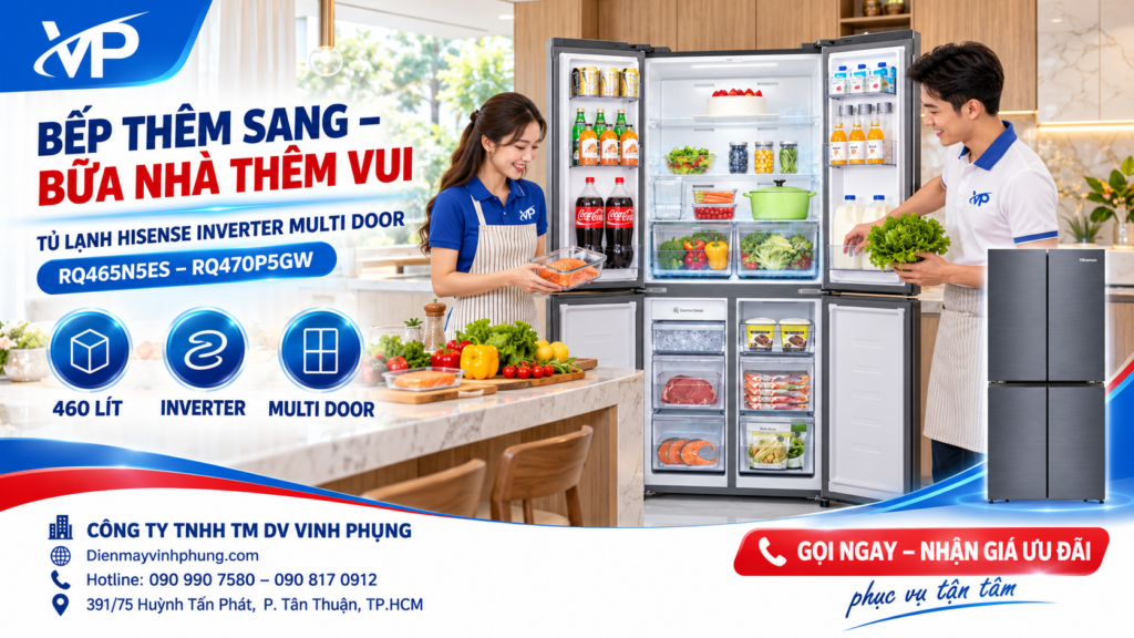 Tủ lạnh Hisense Inverter Multi Door 460 lít RQ465N5ES