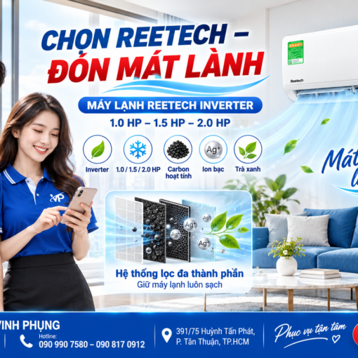 Máy lạnh Reetech Inverter 1.5 HP RTV12-TC-BI