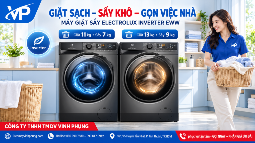 Máy giặt Sấy Electrolux Inverter AI 13 kg- Sấy 9Kg EWW1343P5SC 