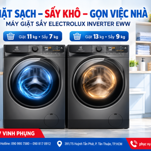 Máy giặt Sấy Electrolux Inverter AI 11 kg- Sấy 7Kg EWW1143R7SC