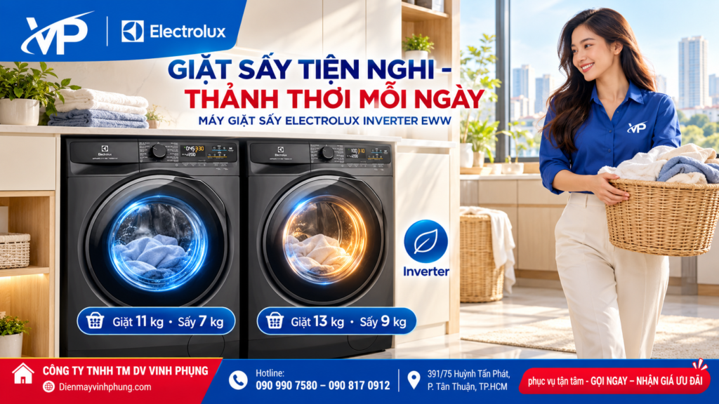Máy giặt Sấy Electrolux Inverter AI 13 kg- Sấy 9Kg EWW1343P5SC 