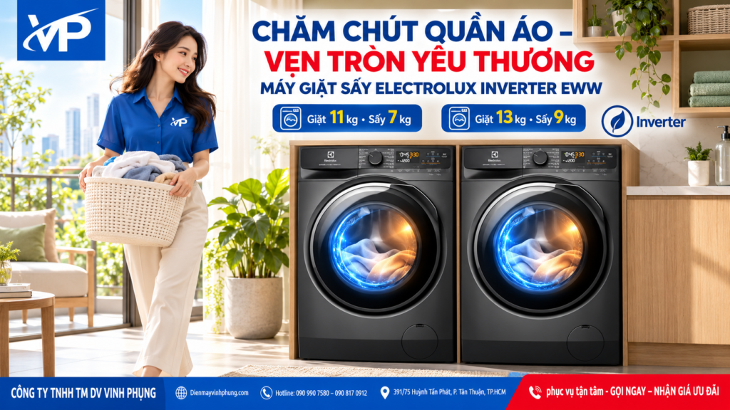 Máy giặt Sấy Electrolux Inverter AI 13 kg- Sấy 9Kg EWW1343P5SC 