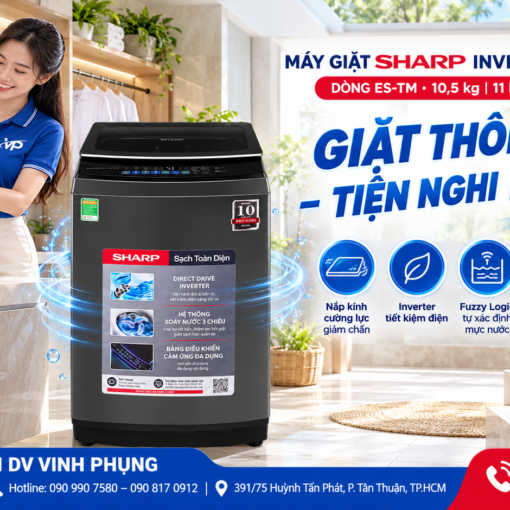 Máy giặt Sharp Inverter cửa trên 10.5 kg ES-TM105CD-DS 7 Máy giặt Sharp Inverter cửa trên 10.5 kg ES-TM105CD-DS