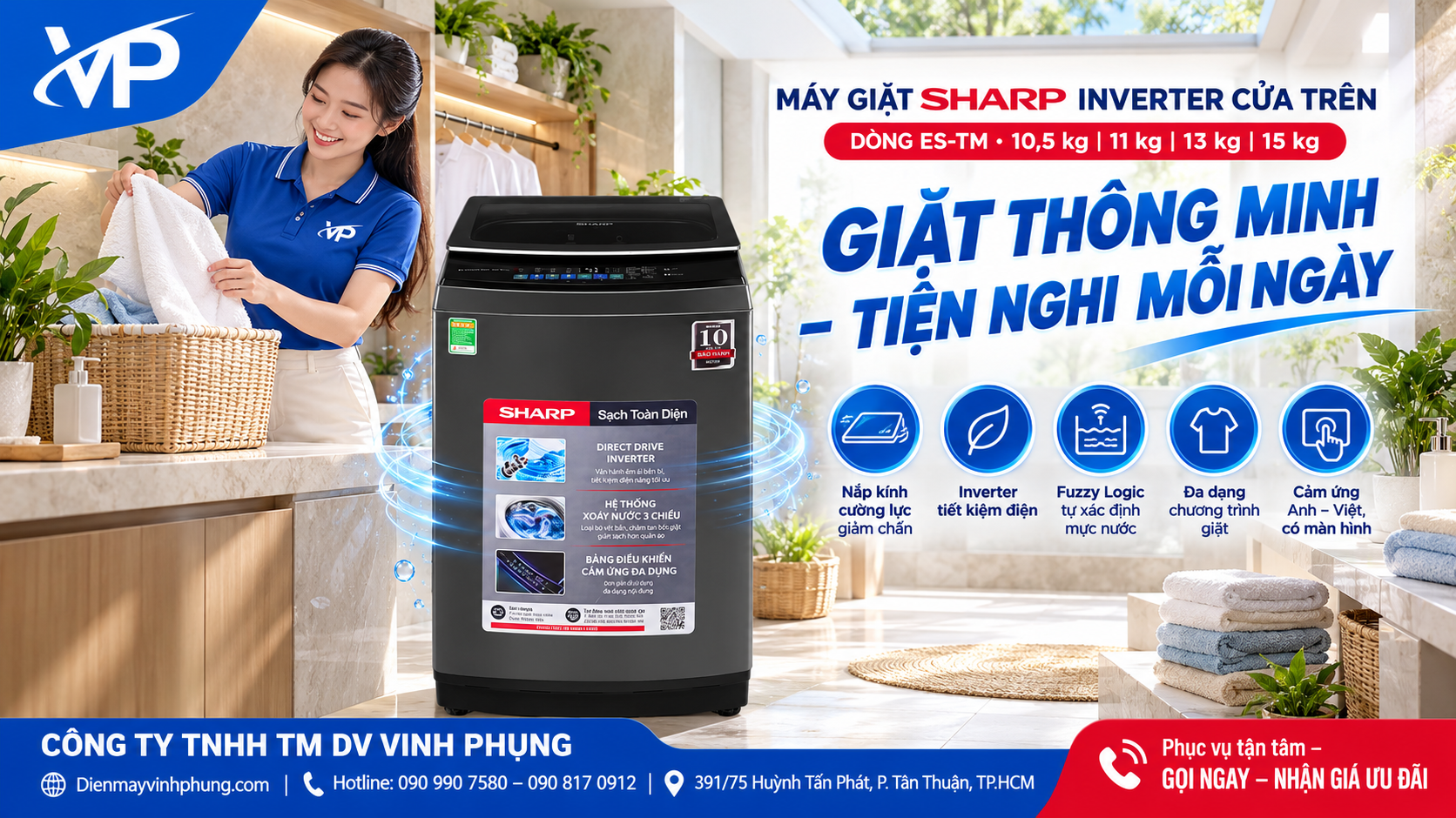 Máy giặt Sharp Inverter cửa trên 10.5 kg ES-TM105CD-DS 3 Máy giặt Sharp Inverter cửa trên 10.5 kg ES-TM105CD-DS