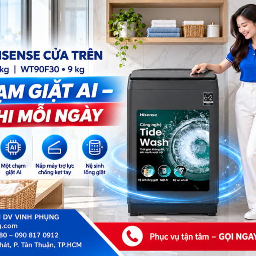 Máy giặt Hisense cửa trên 9 kg WT90F30