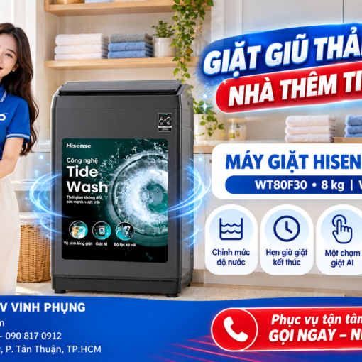 Máy giặt AI Hisense cửa trên 9 kg WT90F30