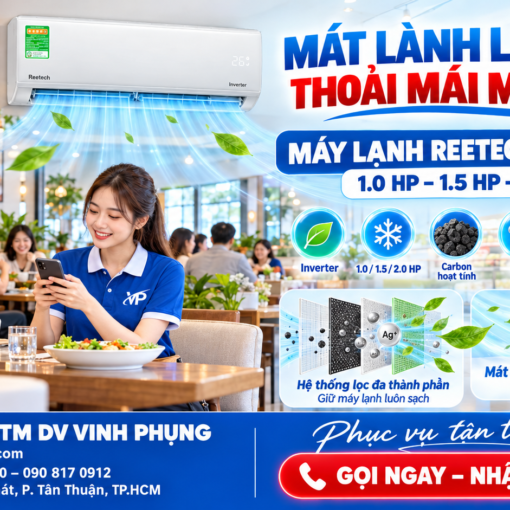 Máy lạnh Reetech Inverter 1.5 HP RTV12-TC-BI