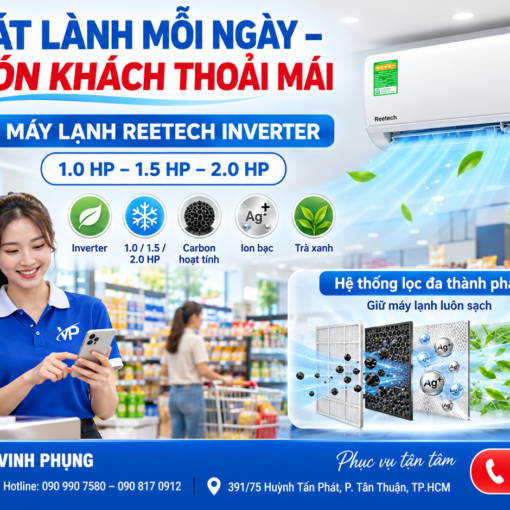 Máy lạnh Reetech Inverter 1.5 HP RTV12-TC-BI