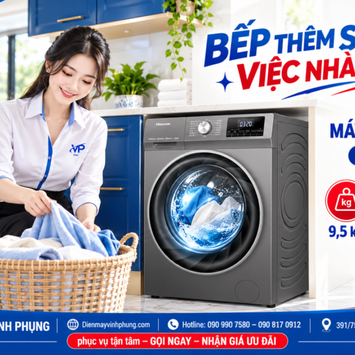 Máy Giặt Hisene Inverter Lồng Ngang 9.5Kg WF95I122VKP 8 Máy Giặt Hisene Inverter Lồng Ngang 9.5Kg WF95I122VKP