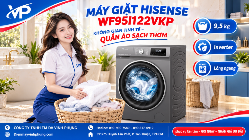 Máy Giặt Hisene Inverter Lồng Ngang 9.5Kg WF95I122VKP 17 Máy Giặt Hisene Inverter Lồng Ngang 9.5Kg WF95I122VKP