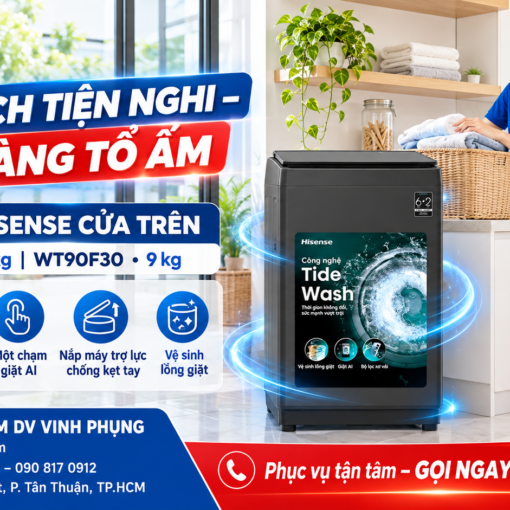 Máy giặt AI Hisense cửa trên 9 kg WT90F30