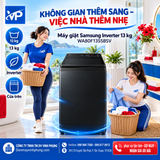 Máy giặt Samsung Inverter 13 kg WA80F13S5BSV