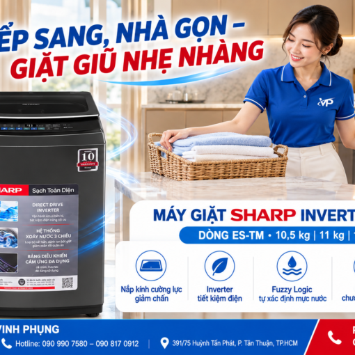 Máy giặt Sharp Inverter cửa trên 15 kg ES-TM150CD-DS