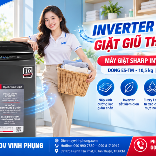 Máy giặt Sharp Inverter cửa trên 10.5 kg ES-TM105CD-DS 8 Máy giặt Sharp Inverter cửa trên 10.5 kg ES-TM105CD-DS