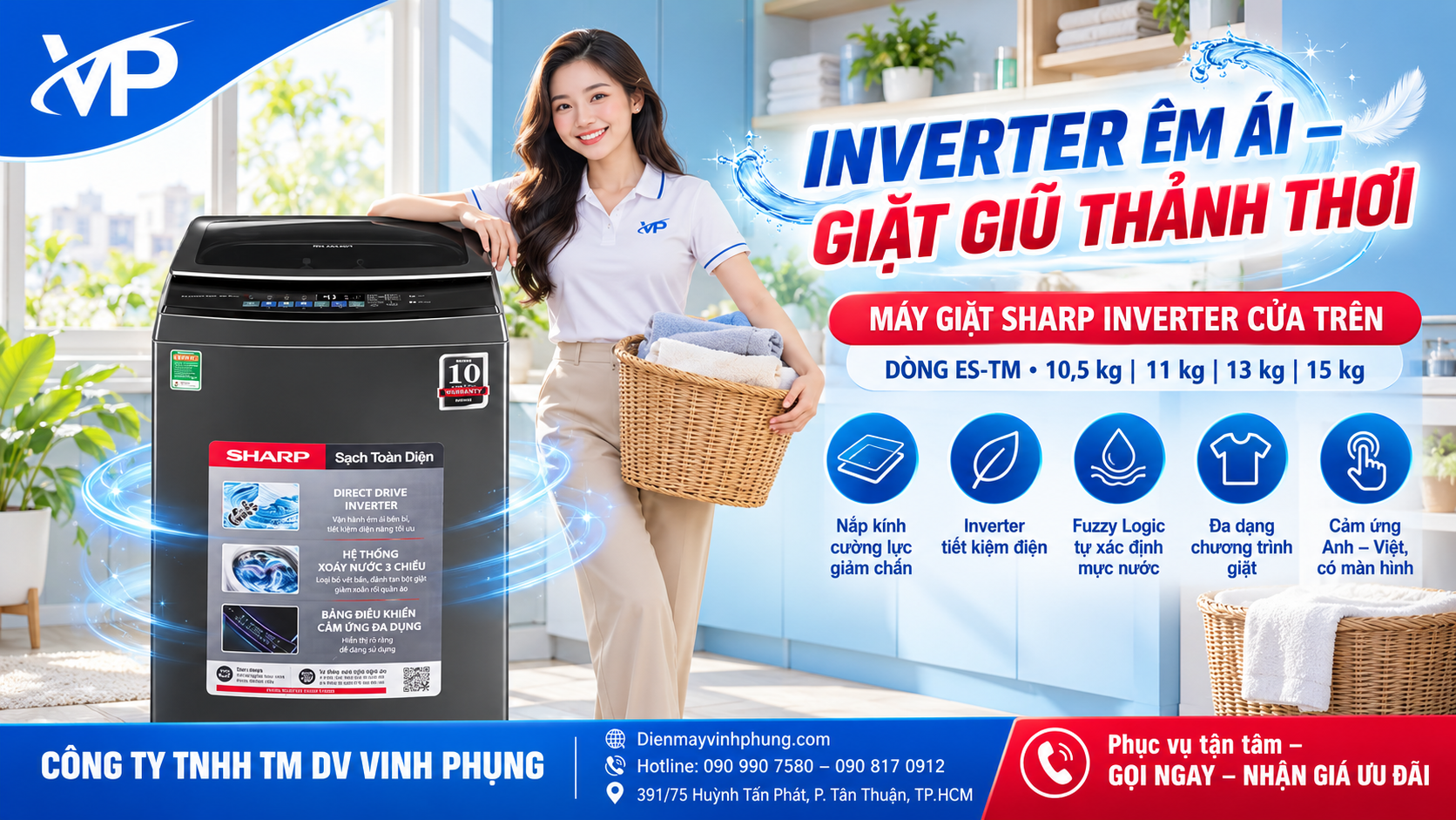 Máy giặt Sharp Inverter cửa trên 10.5 kg ES-TM105CD-DS 4 Máy giặt Sharp Inverter cửa trên 10.5 kg ES-TM105CD-DS