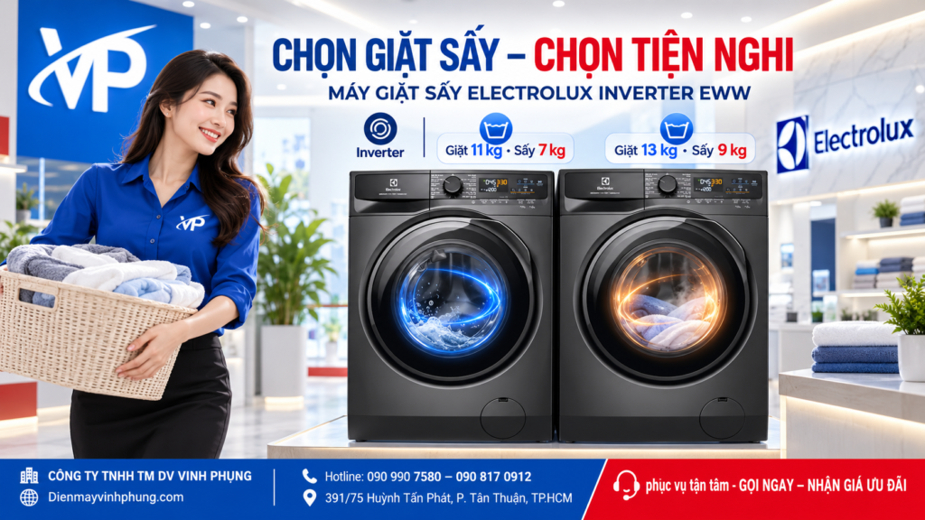 Máy giặt Sấy Electrolux Inverter AI 13 kg- Sấy 9Kg EWW1343P5SC 