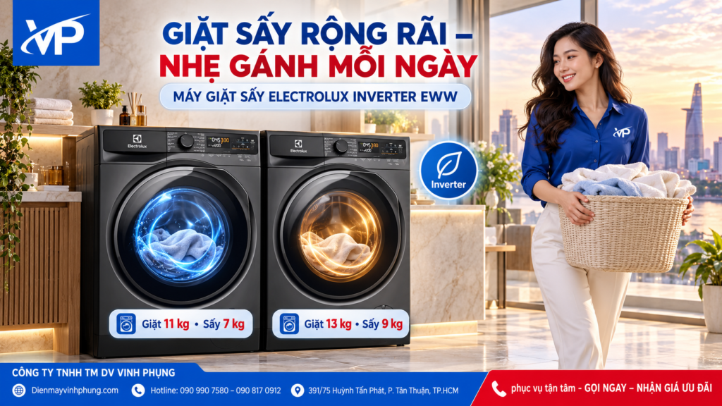 Máy giặt Sấy Electrolux Inverter AI 13 kg- Sấy 9Kg EWW1343P5SC 