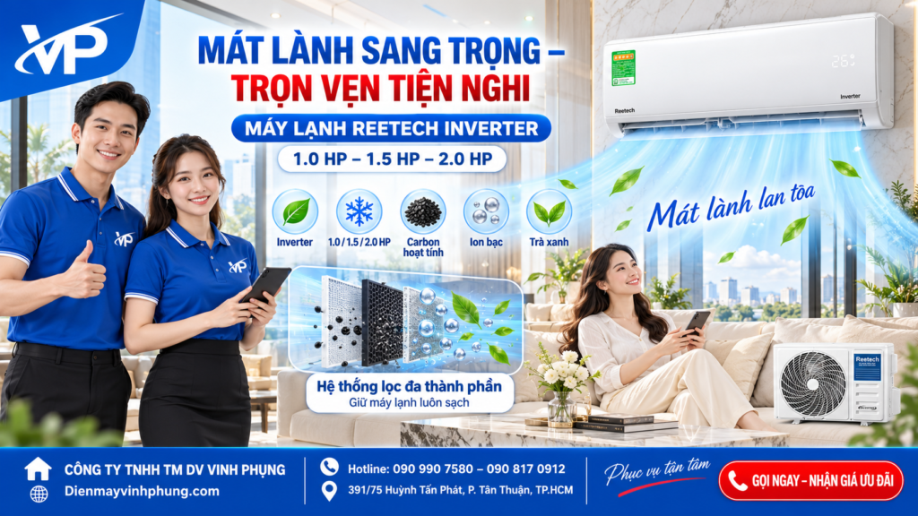 Máy lạnh Reetech Inverter 1.0 HP RTV9-TC-BI