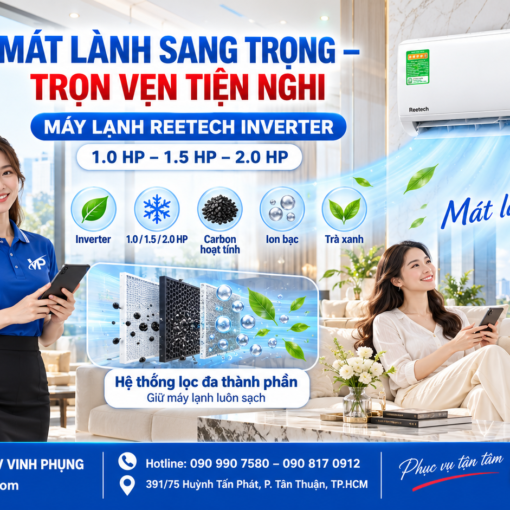 Máy lạnh Reetech Inverter 1.5 HP RTV12-TC-BI