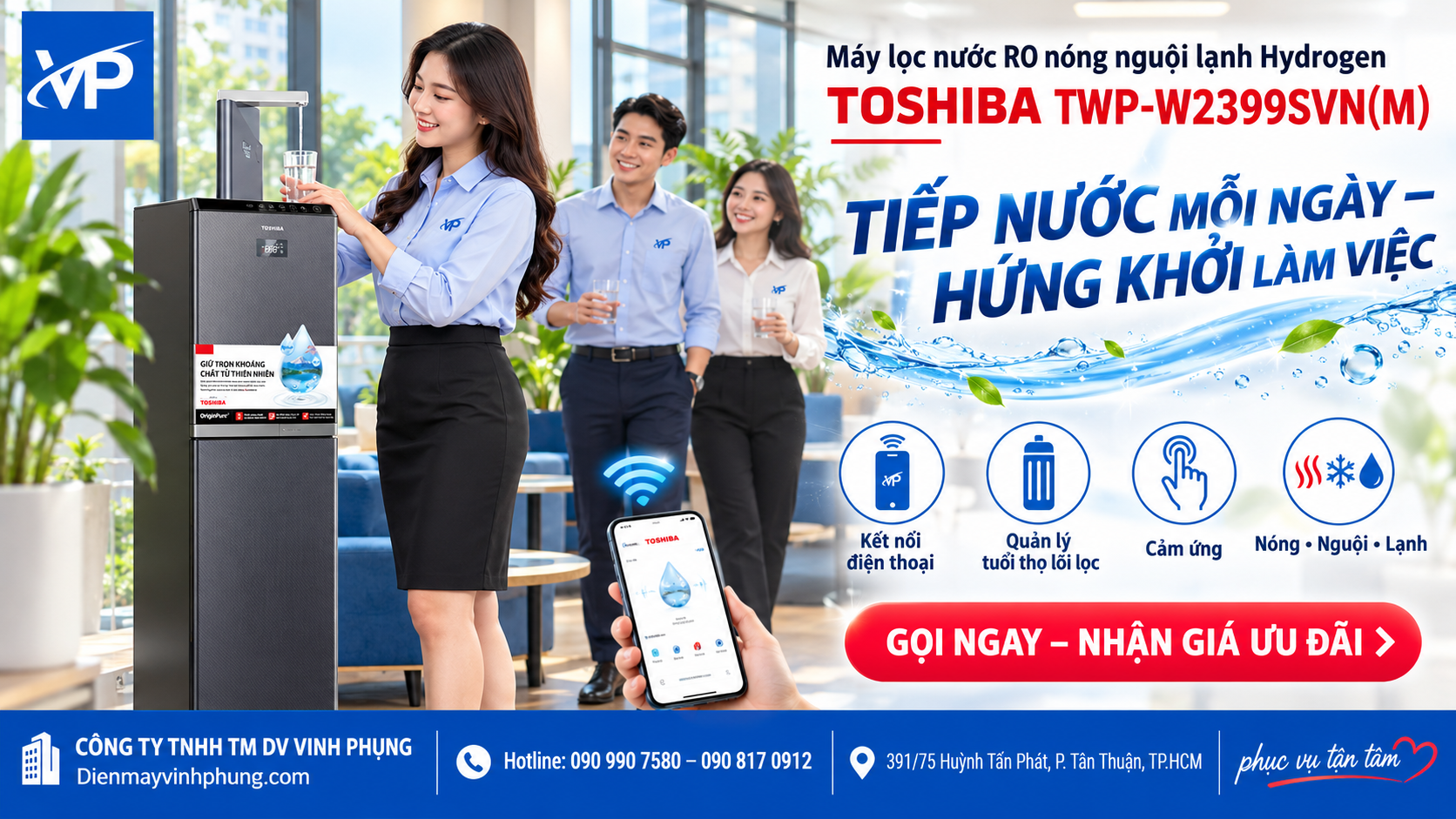 Máy lọc nước RO nóng nguội lạnh Hydrogen Toshiba TWP-W2399SVN(M)
