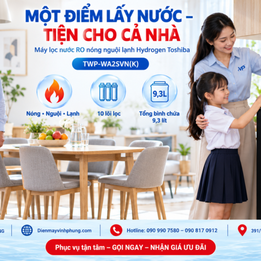 Máy lọc nước RO nóng nguội lạnh Hydrogen Toshiba TWP-WA3SVN(K)