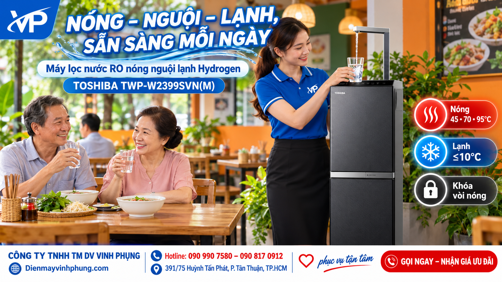 Máy lọc nước RO nóng nguội lạnh Hydrogen Toshiba TWP-W2399SVN(M)