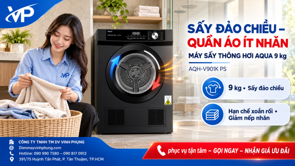 Máy sấy thông hơi Aqua 9 kg AQH-V901K.PS 3 Máy sấy thông hơi Aqua 9 kg AQH-V901K.PS