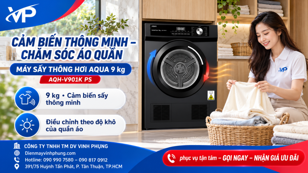 Máy sấy thông hơi Aqua 9 kg AQH-V901K.PS 2 Máy sấy thông hơi Aqua 9 kg AQH-V901K.PS