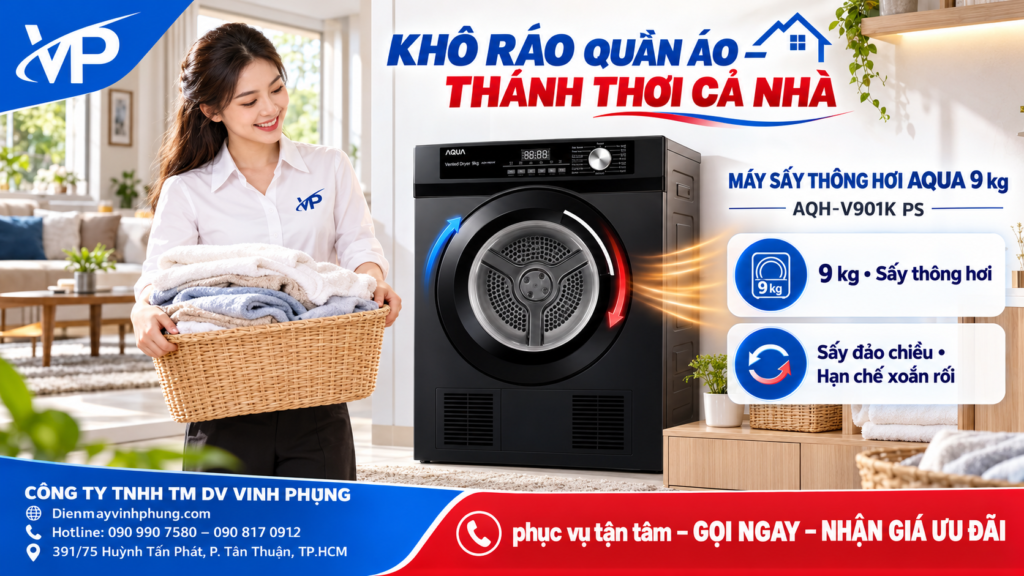 Máy sấy thông hơi Aqua 9 kg AQH-V901K.PS 4 Máy sấy thông hơi Aqua 9 kg AQH-V901K.PS