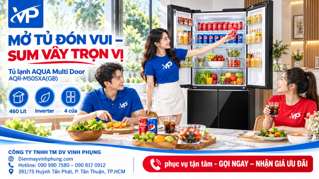Tủ lạnh 4 cửa Aqua Inverter Multi Door 460 Lít AQR-M505XA(GB)