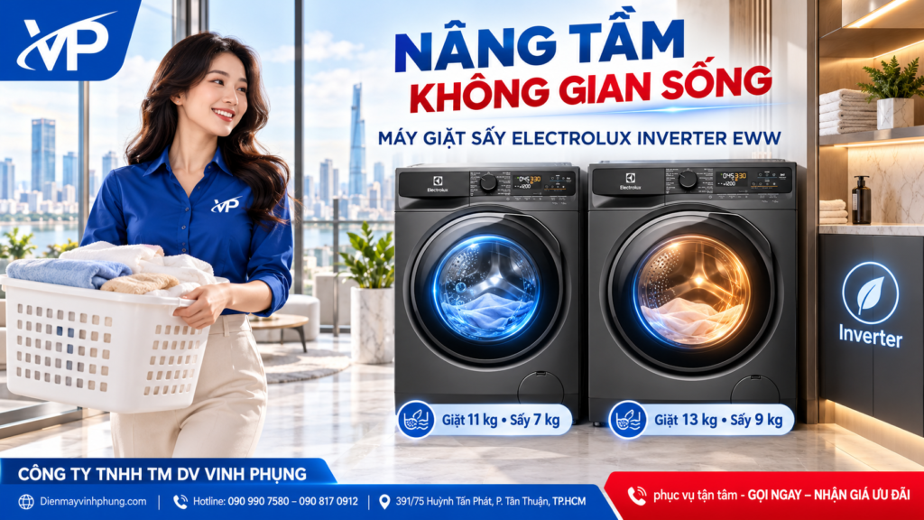 Máy giặt Sấy Electrolux Inverter AI 13 kg- Sấy 9Kg EWW1343P5SC 