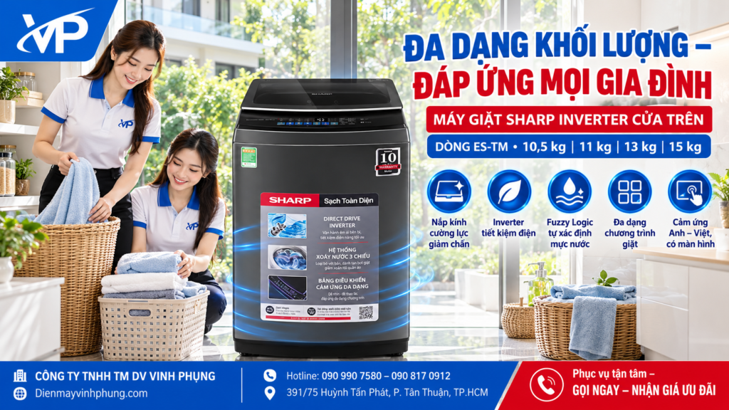 Máy giặt Sharp Inverter cửa trên 10.5 kg ES-TM105CD-DS Máy giặt Sharp Inverter cửa trên 10.5 kg ES-TM105CD-DS