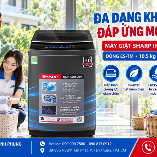 Máy giặt Sharp Inverter cửa trên 10.5 kg ES-TM105CD-DS