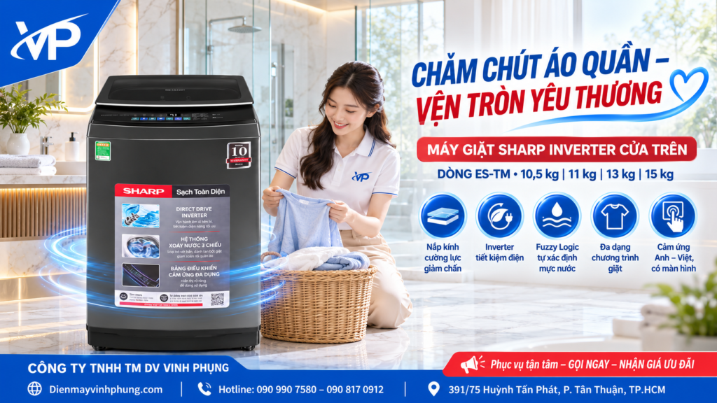 Máy giặt Sharp Inverter cửa trên 10.5 kg ES-TM105CD-DS Máy giặt Sharp Inverter cửa trên 10.5 kg ES-TM105CD-DS