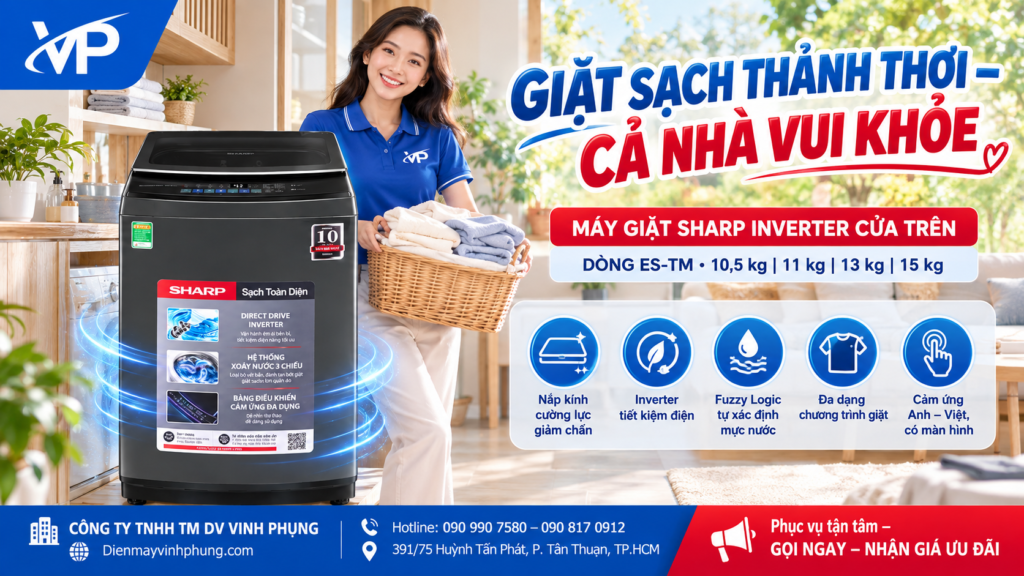 Máy giặt Sharp Inverter cửa trên 10.5 kg ES-TM105CD-DS 11 Máy giặt Sharp Inverter cửa trên 10.5 kg ES-TM105CD-DS