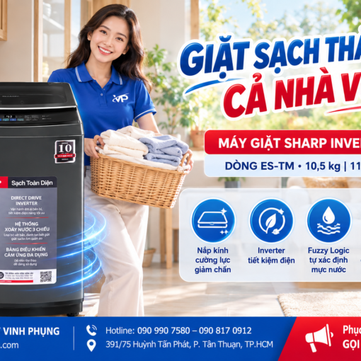 Máy giặt Sharp Inverter cửa trên 10.5 kg ES-TM105CD-DS 9 Máy giặt Sharp Inverter cửa trên 15 kg ES-TM150CD-DS