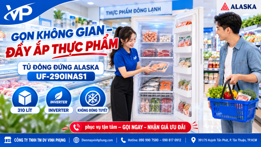 Tủ đông đứng inverter Alaska 310 lít UF-290INAS1