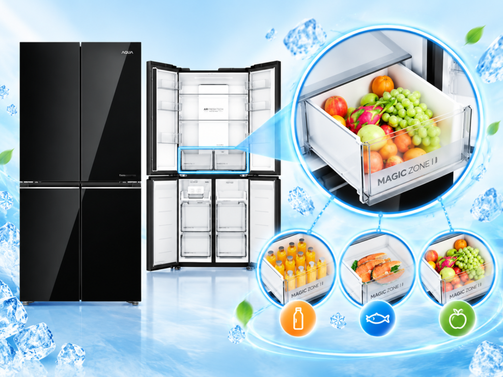 Tủ lạnh 4 cửa Aqua Inverter Multi Door 460 Lít AQR-M505XA(GB)