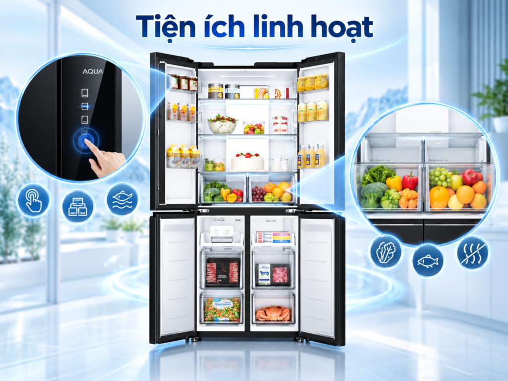 Tủ lạnh 4 cửa Aqua Inverter Multi Door 460 Lít AQR-M505XA(GB)
