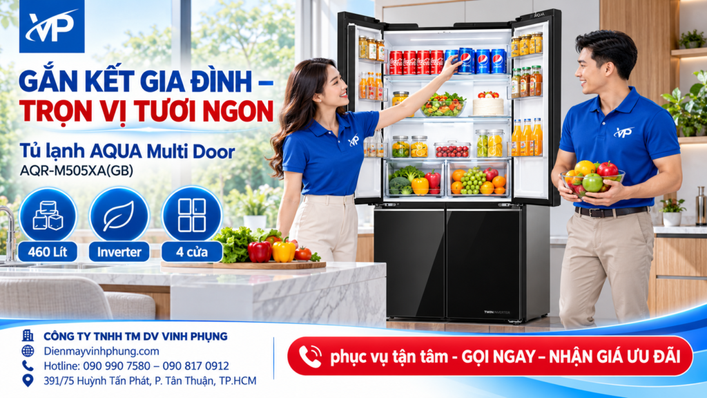 Tủ lạnh 4 cửa Aqua Inverter Multi Door 460 Lít AQR-M505XA(GB)
